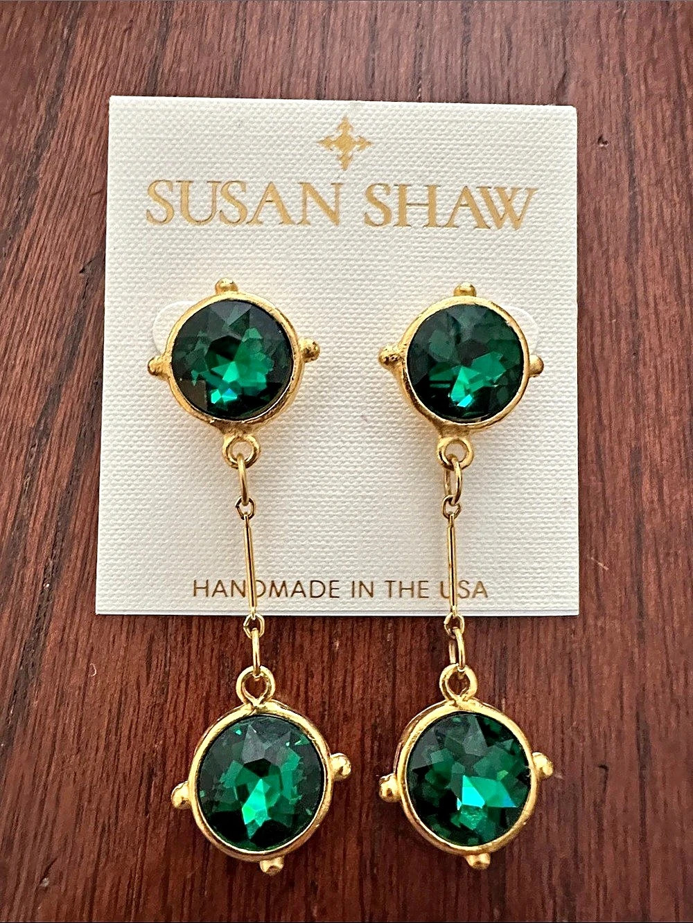 Susan Shaw Green Faceted Drop Earrings NWT